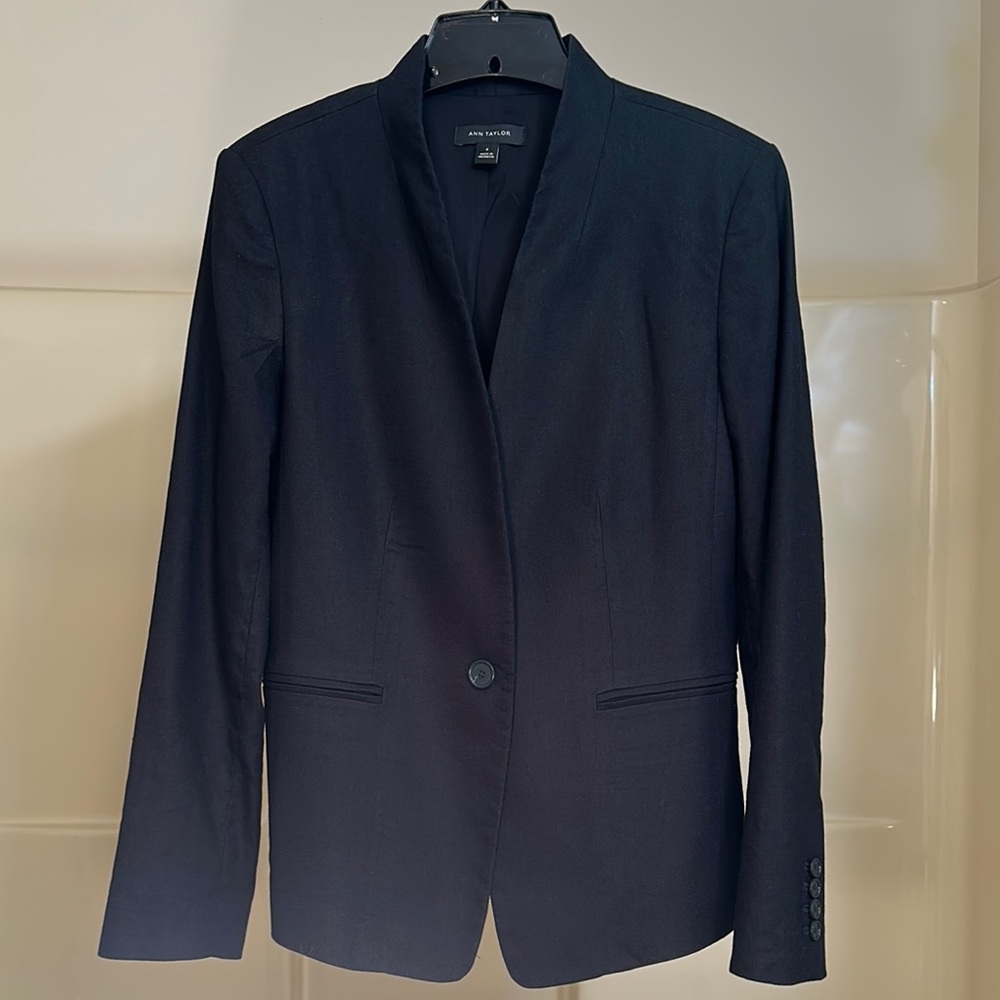 Ann Taylor Black Linen Blazer Size 6